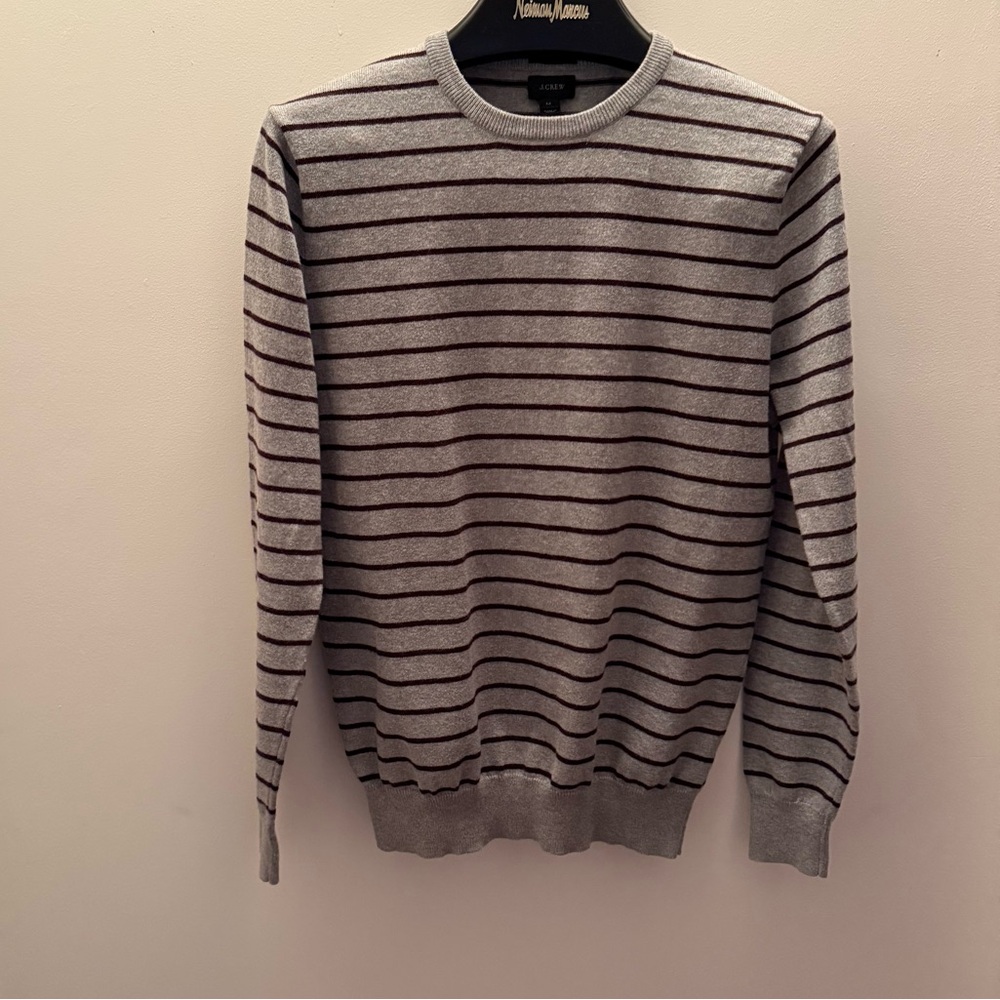 J. Crew Gray Crewneck Sweater with Ribbed Detailing